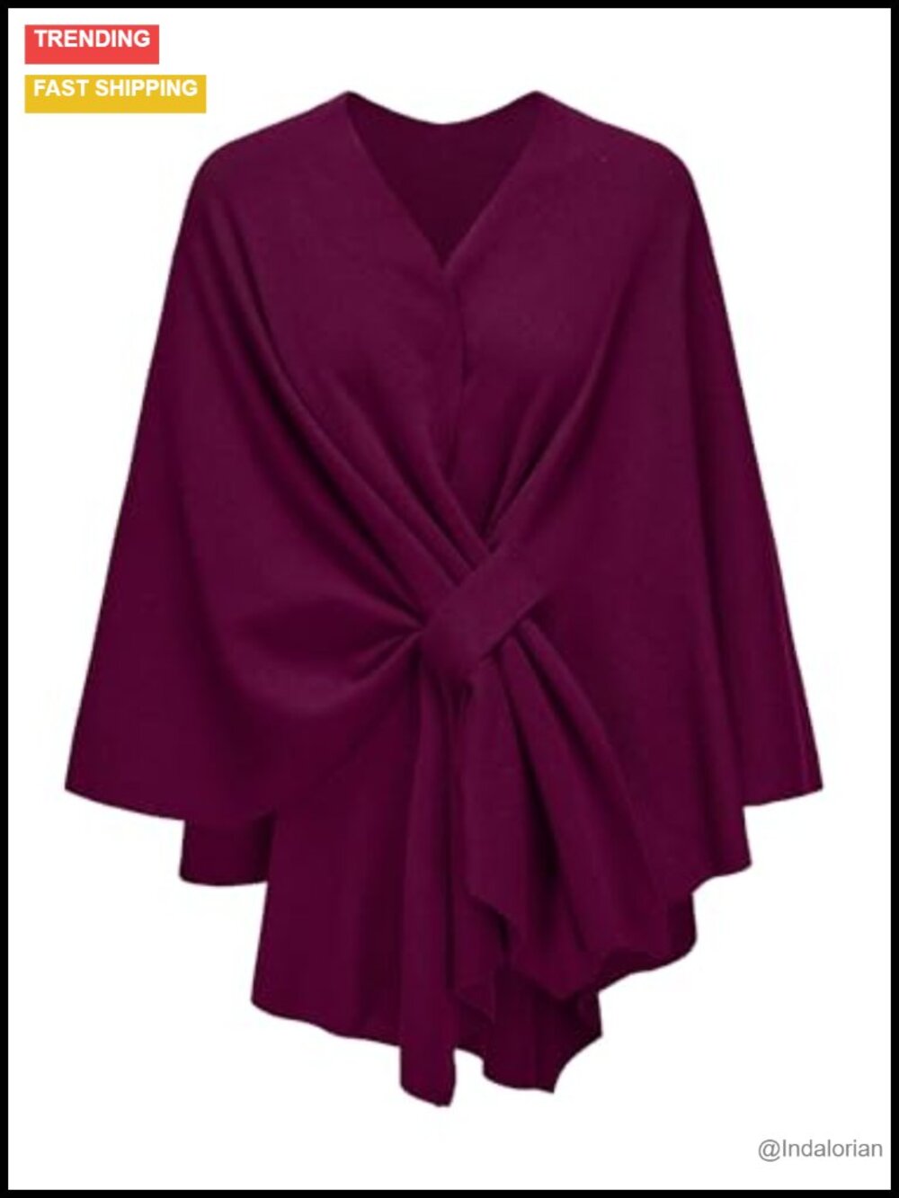 Knit Shawl Wrap Poncho Sweater - Soft Viscose Crossover Front One Size
